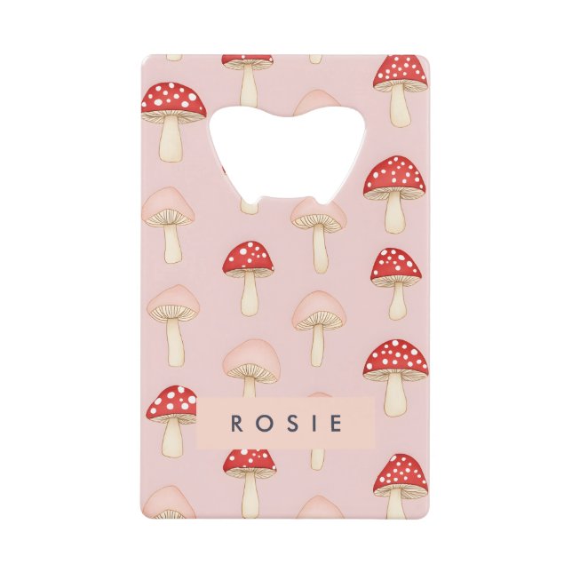 Abrebotellas De Tarjeta De Crédito Patrón de hongos rojos y brillantes personalizado (Anverso)