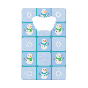 Abrebotellas De Tarjeta De Crédito Patrón de invierno de snowman y copos de nieve