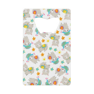 Abrebotellas De Tarjeta De Crédito Patrón De Llamas, Llamas Cutas, Alpacas, Flores