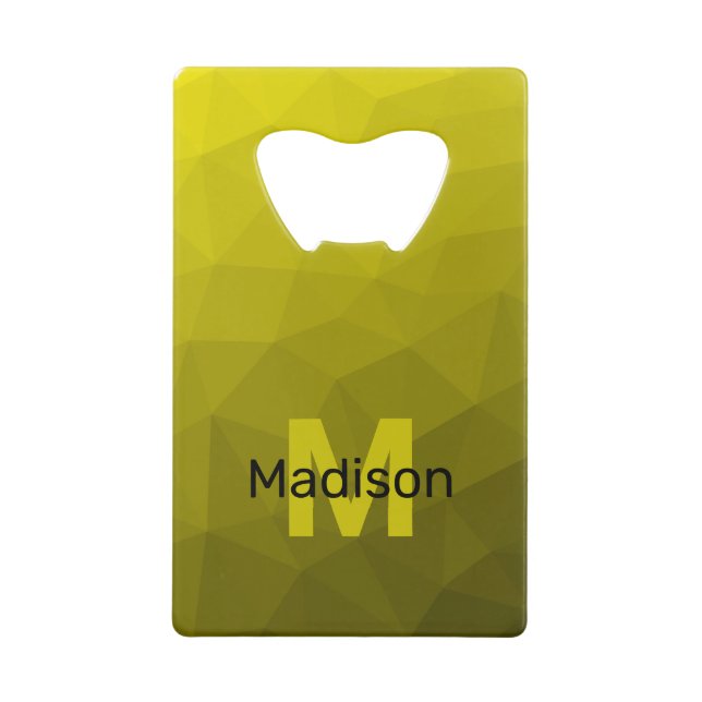 Abrebotellas De Tarjeta De Crédito Patrón de malla geométrica oscura amarilla Monogra (Anverso)