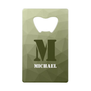 Abrebotellas De Tarjeta De Crédito Patrón de malla geométrica verde claro del ejércit