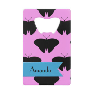 Abrebotellas De Tarjeta De Crédito Patrón de mariposa, mariposas negras, tu nombre