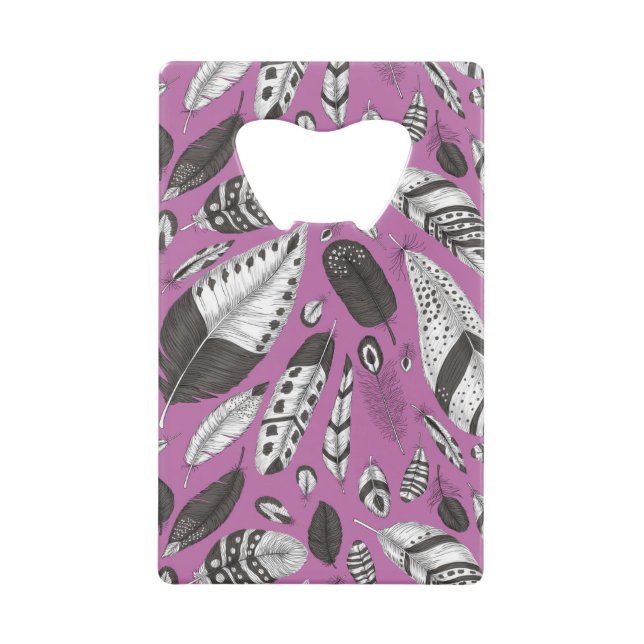 Abrebotellas De Tarjeta De Crédito Patrón de plumas (Anverso)