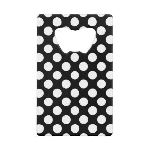 Abrebotellas De Tarjeta De Crédito Patrón de puntos de polka blanco y negro