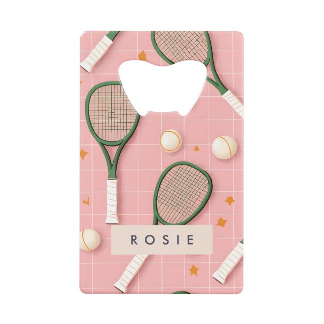 Abrebotellas De Tarjeta De Crédito Patrón de raqueta de tenis retro personalizado mon (Anverso)