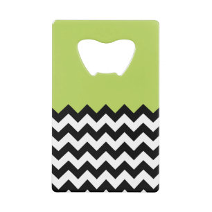 Abrebotellas De Tarjeta De Crédito Patrón de zigzag negro y blanco, chevron, verde