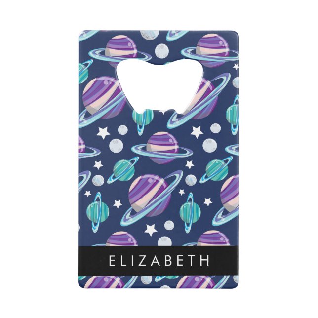 Abrebotellas De Tarjeta De Crédito Patrón espacial, planetas, estrellas, galaxia, tu  (Anverso)