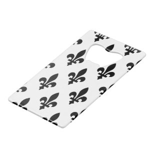 Abrebotellas De Tarjeta De Crédito Patrón Fleur de Lis, francés real, negro sobre bla