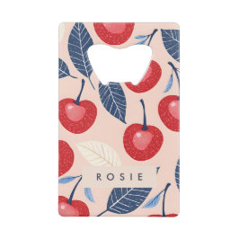 Abrebotellas De Tarjeta De Crédito Patrón personalizado de cerezo y hoja monograma