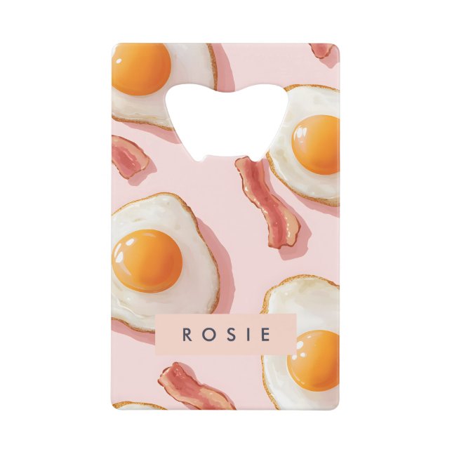 Abrebotellas De Tarjeta De Crédito Patrón personalizado de huevo y tocino rosado (Anverso)