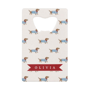 Abrebotellas De Tarjeta De Crédito Patrón Personalizado de Perrito Dachshund Lindo y