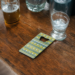 Abrebotellas De Tarjeta De Crédito Patrón tribal tradicional azul verde