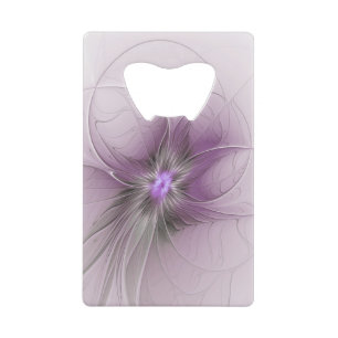 Abrebotellas De Tarjeta De Crédito Pequeña belleza arte fractal de flor gris mauve mo