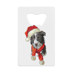Abrebotellas De Tarjeta De Crédito perro Border Collie de Navidad