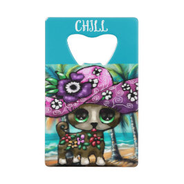 Abrebotellas De Tarjeta De Crédito Perro chihuahua caprichoso en palmeras de vacacion