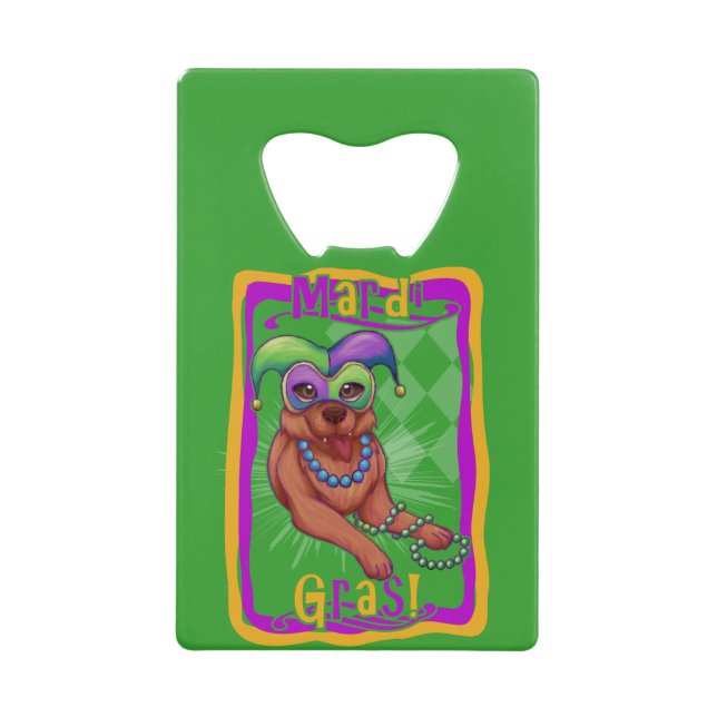 Abrebotellas De Tarjeta De Crédito Perro Mardi Gras (Anverso)