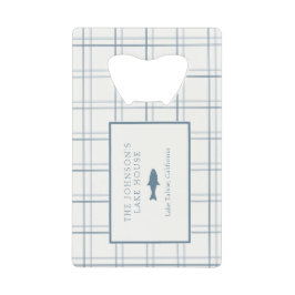Abrebotellas De Tarjeta De Crédito Personalizable clásico Plaid Lake House Blue Fish