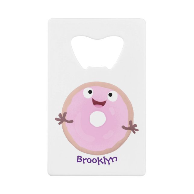Abrebotellas De Tarjeta De Crédito Personalizado de donut rosa alegre y brillante (Anverso)