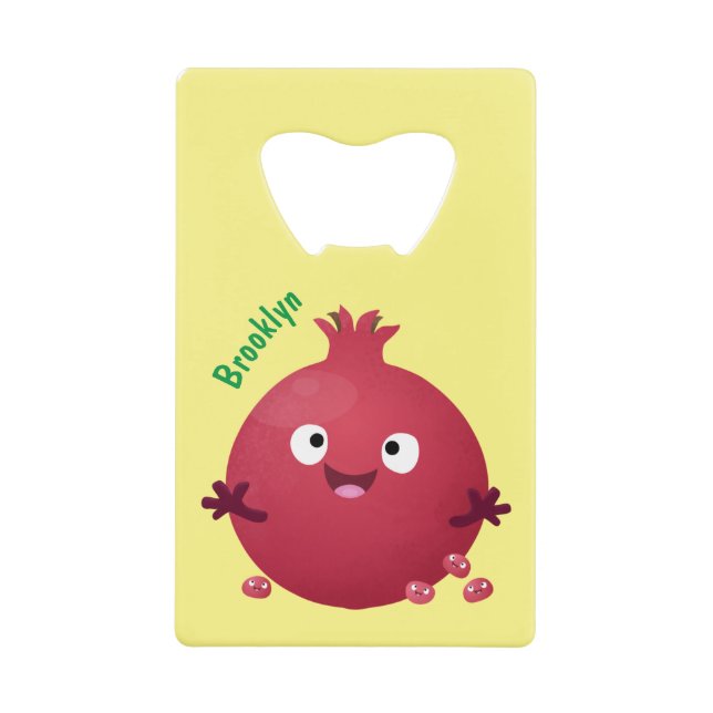 Abrebotellas De Tarjeta De Crédito Personalizado de frutas pomegranadas alegres (Anverso)