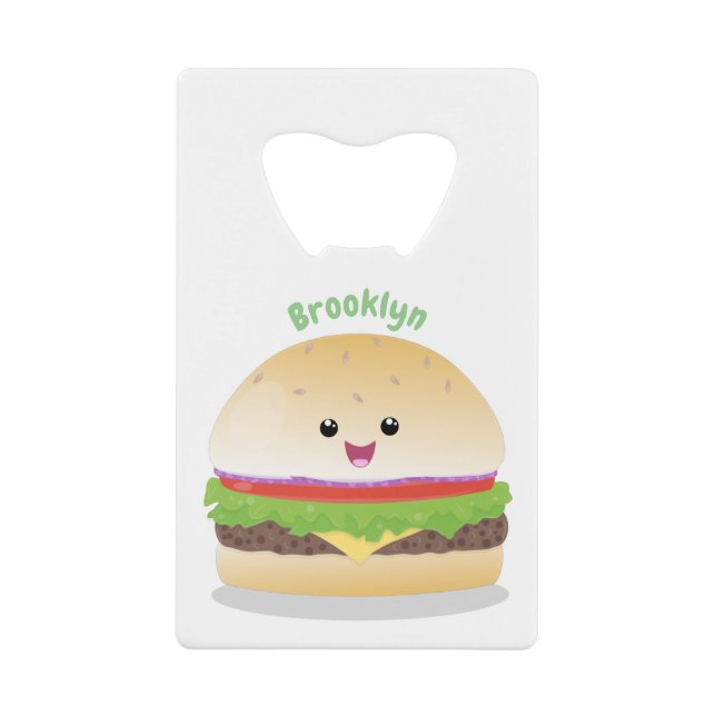 Abrebotellas De Tarjeta De Crédito Personalizado de hamburguesa kawaii feliz (Anverso)