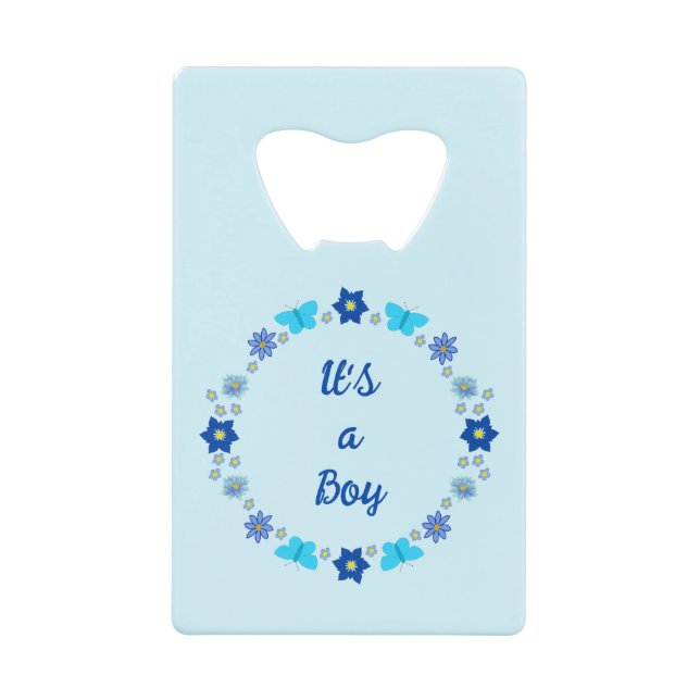 Abrebotellas De Tarjeta De Crédito Personalizado de mariposas y flores Blue Baby Boy (Anverso)