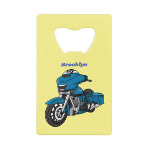 Abrebotellas De Tarjeta De Crédito Personalizado de moto azul feliz
