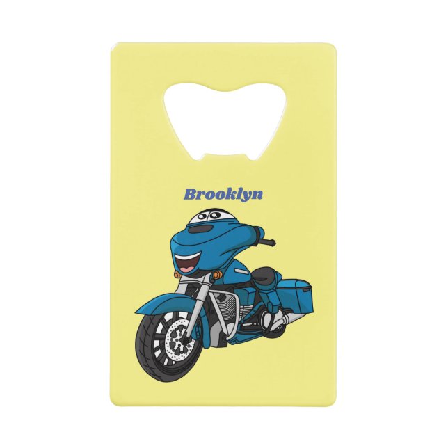 Abrebotellas De Tarjeta De Crédito Personalizado de moto azul feliz (Anverso)
