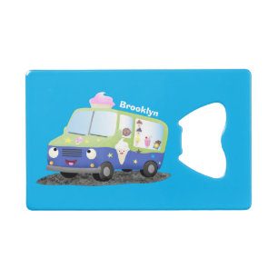 Abrebotellas De Tarjeta De Crédito Personalizado de un camión de helados alegre