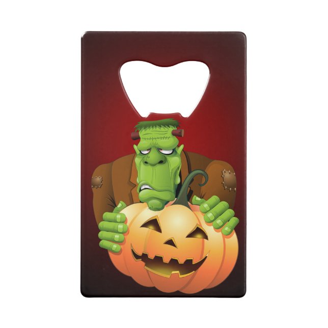 Abrebotellas De Tarjeta De Crédito Personalizado Frankenstein con Calabaza (Anverso)