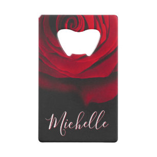 Abrebotellas De Tarjeta De Crédito Personalizado monograma rojo rosa vintage fotograf