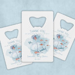 Abrebotellas De Tarjeta De Crédito Personalizado Whale Boy Baby Shower Guest Gracias<br><div class="desc">Personalizado de ballena baby ducha invitado gracias a favor del abridor de botellas. Diseño lindo en azul y blanco,  totalmente editable con un mensaje (gracias por mostrar el amor al bebé en el ejemplo),  el nombre de la futura madre y la fecha del fiesta.</div>