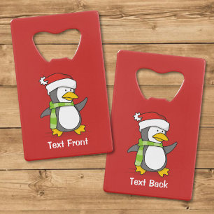 Abrebotellas De Tarjeta De Crédito pingüino de Navidad caminando sobre la nieve