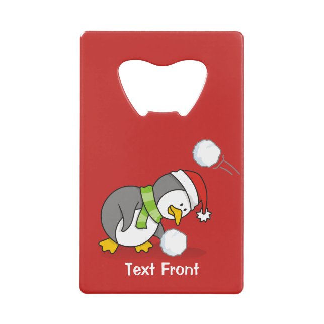 Abrebotellas De Tarjeta De Crédito Pingüino navidad recibiendo bola de nieve (Anverso)