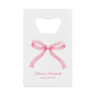 Abrebotellas De Tarjeta De Crédito Pink Bow Girly Aesthetic Bachelorette Party Favor