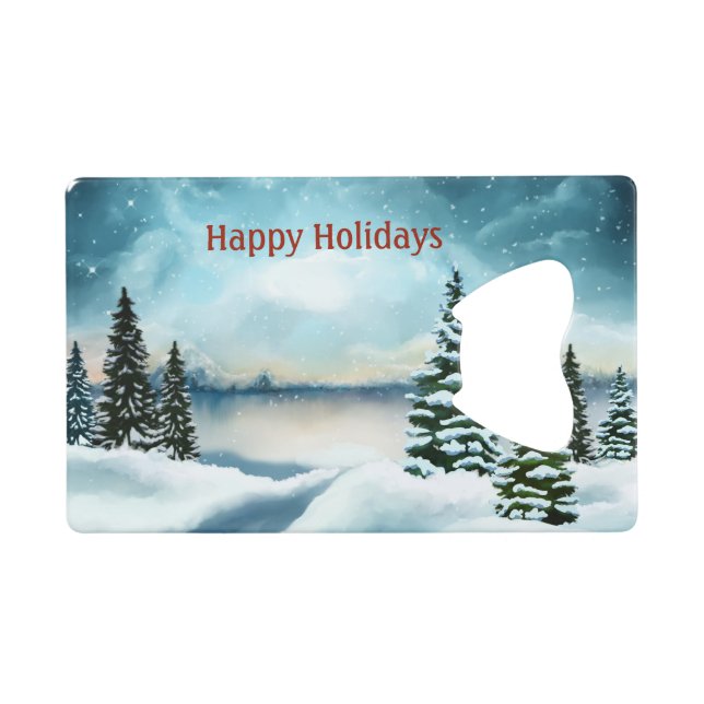 Abrebotellas De Tarjeta De Crédito Pinos nevados cerca de un lago (Anverso (Horizontal))