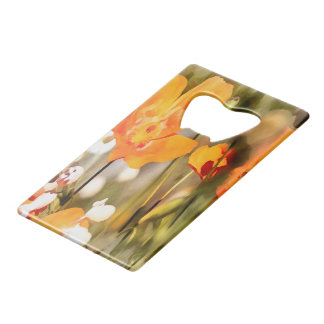 Abrebotellas De Tarjeta De Crédito Pintura acrílica de la adormidera del Naranja Dora