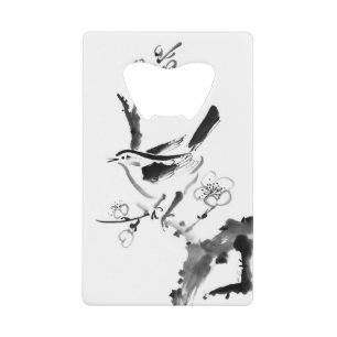 Abrebotellas De Tarjeta De Crédito Pintura china, flor del ciruelo y pájaro