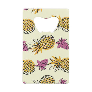 Abrebotellas De Tarjeta De Crédito Pintura de piña, diseño textil vintage de fresa.