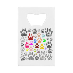 Abrebotellas De Tarjeta De Crédito Pinturas De Pata De Perro Coloridas En Gris