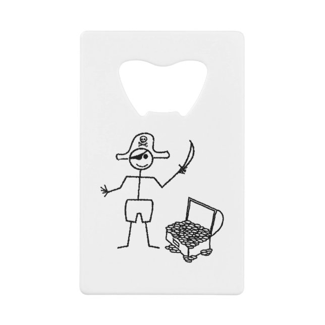 Abrebotellas De Tarjeta De Crédito Pirata Stickman con el tesoro del pecho (Anverso)