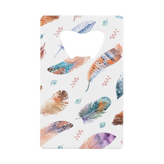 Abrebotellas De Tarjeta De Crédito Plumas dibujadas a mano: Patrón de fondo blanco (Anverso)