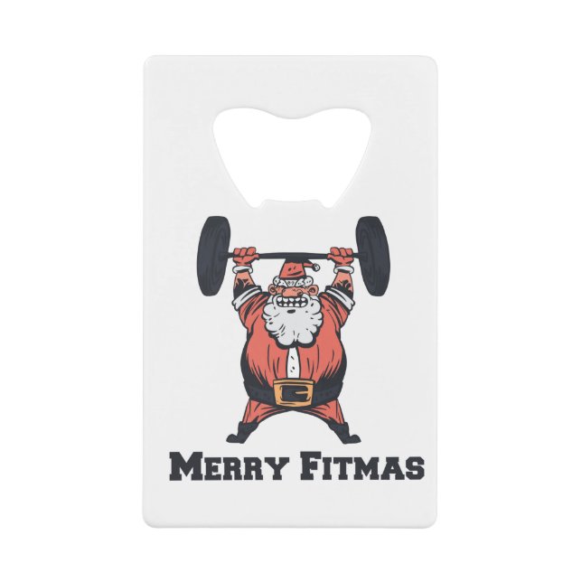 Abrebotellas De Tarjeta De Crédito Poderoso Santa Claus Levantando Pesas (Anverso)