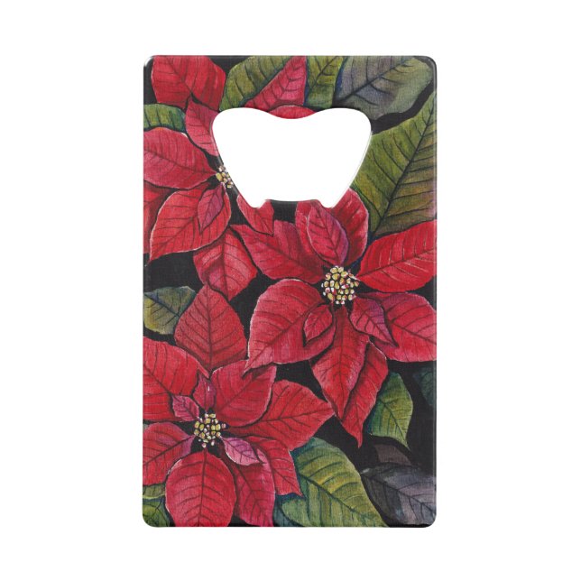 Abrebotellas De Tarjeta De Crédito Poinsettia vibrante en acuarela (Anverso)
