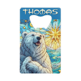 Abrebotellas De Tarjeta De Crédito Polar Bear Faux Stained Glass Personalizado