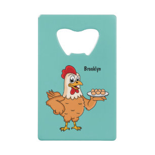 Abrebotellas De Tarjeta De Crédito Pollo con huevos en el personalizado de placa