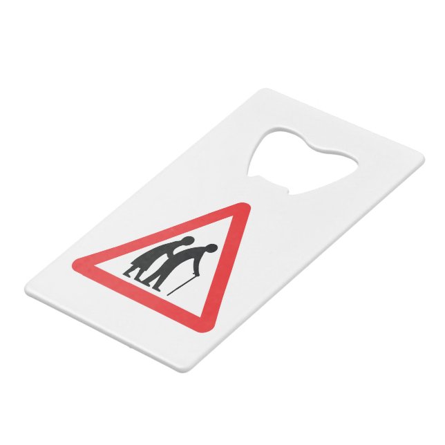 Abrebotellas De Tarjeta De Crédito PRECAUCIÓN Personas de edad avanzada - Rótulo de t (Ángulo frontal)