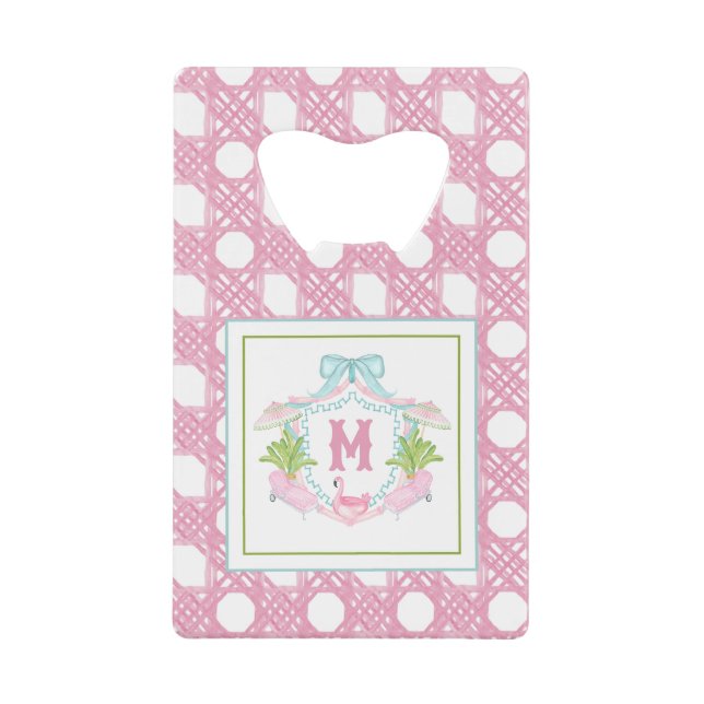 Abrebotellas De Tarjeta De Crédito Preppy Palm Beach Monogram Crest (Anverso)