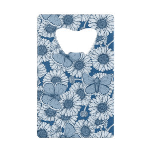 Abrebotellas De Tarjeta De Crédito Primavera azul, flores silvestres, margaritas