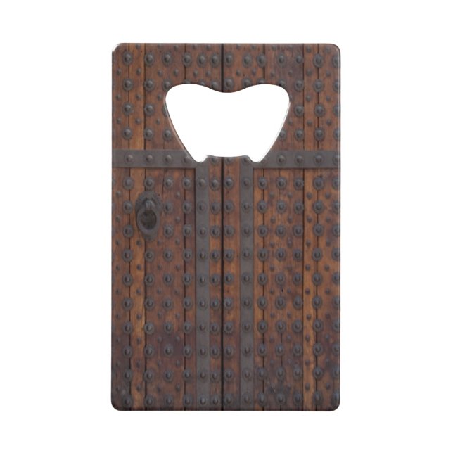 Abrebotellas De Tarjeta De Crédito Puerta Vieja De Madera Con Refuerzos Metalizado Ne (Anverso)