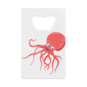 Abrebotellas De Tarjeta De Crédito Pulpo de dibujos animados naranja mar rojo
